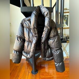 All Saints Roche Rich Brown Down Puffer Jacket